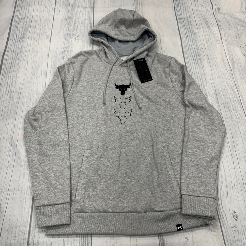 NWT‎ Under Armour Project Rock Rival Hoodie M Sweatshirt Gray Men Gym Workout
